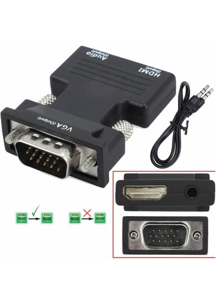 HDMI To VGA Kablo Çevirici Dönüştürücü Adaptör Hdmı Ses Destekli