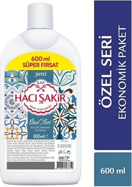 Hacı Şakir Özel Seri Sıvı El Sabunu Lavanta 600 ml