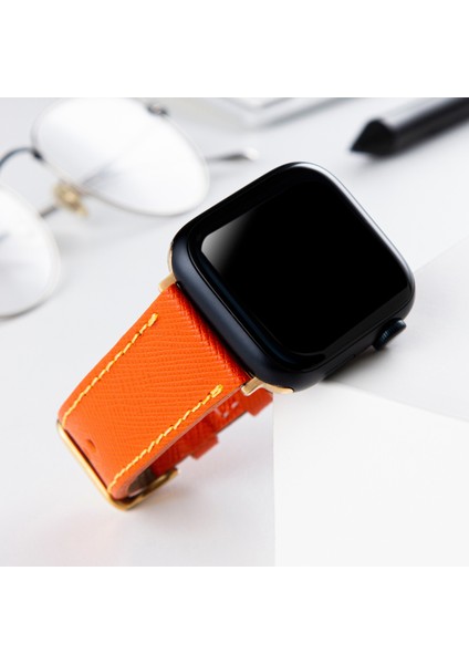 Apple Watch Kordon 42MM 44MM 45MM 49MM 3 / 4 / 5 / 6 / se / 7 / 8 / 9 / Ultra / Ultra 2 Deri Kordon Turuncu modelleri