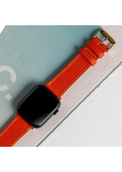 Apple Watch Kordon 42MM 44MM 45MM 49MM 3 / 4 / 5 / 6 / se / 7 / 8 / 9 / Ultra / Ultra 2 Deri Kordon Turuncu