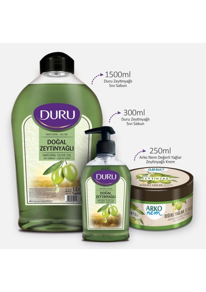 Zeytinyağlı Sıvı Sabun 1.5LT+300ML ve Arko Nem Değerli Yağlar Zeytinyağlı Krem 250ML fiyatları