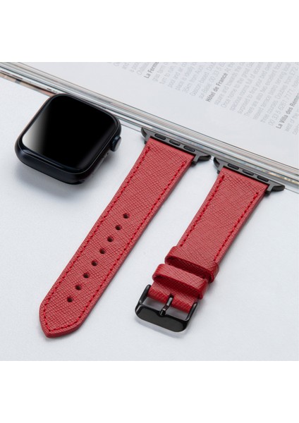 Apple Watch Uyumlu 42mm 44mm 45mm 49mm 1 / 2 / 3 / 4 / 5 / 6 / Se / 7 / 8 / Ultra Deri Kordon Kırmızı fırsatları