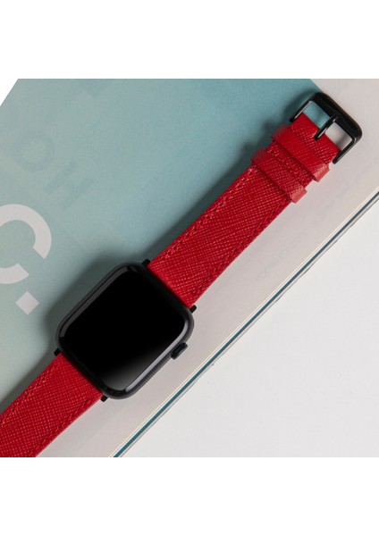 Apple Watch Uyumlu 42mm 44mm 45mm 49mm 1 / 2 / 3 / 4 / 5 / 6 / Se / 7 / 8 / Ultra Deri Kordon Kırmızı