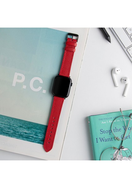 Apple Watch Uyumlu 42mm 44mm 45mm 49mm 1 / 2 / 3 / 4 / 5 / 6 / Se / 7 / 8 / Ultra Deri Kordon Kırmızı