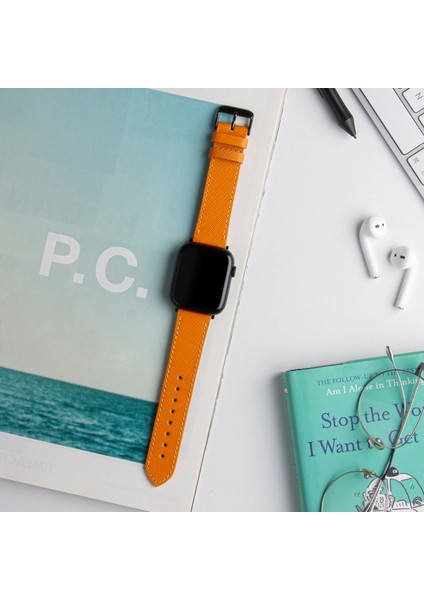 Apple Watch 42MM 44MM 45MM 49MM 3 / 4 / 5 / 6 / se / 7 / 8 / 9 / Ultra / Ultra 2 Deri Kordon Sarı