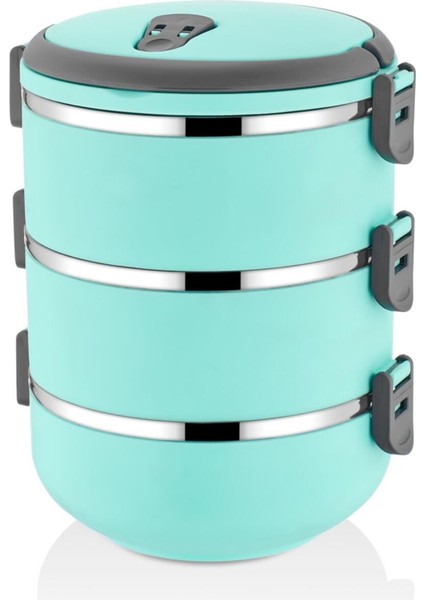 3 Katlı Sızdırmaz Yemek Termosu Sefer Tası Saklama Kabı Turkuaz 2,25 Litre