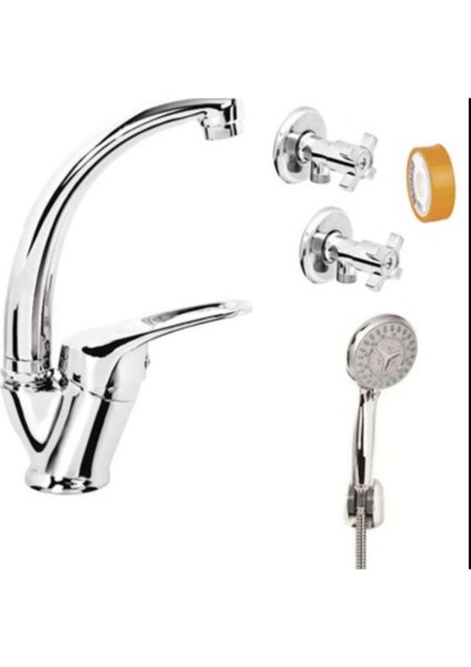 Lavabo Bataryası Aç Kapa Mix + Ara Musluk +Duş Seti