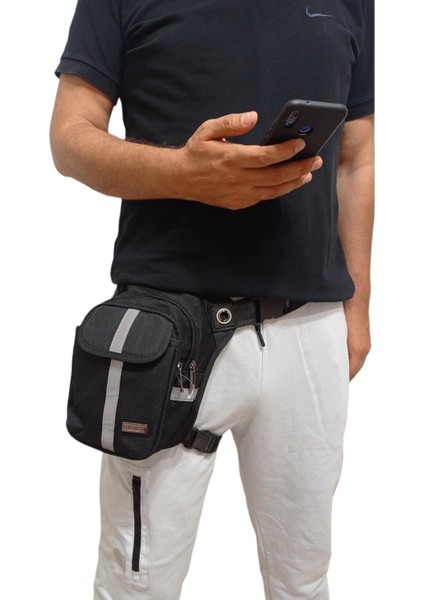 Siyah Motosiklet Motorcu Bacak Çantası