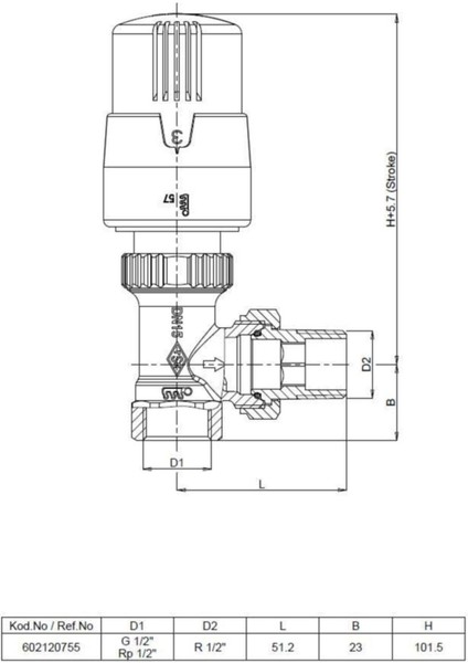 Eca 1/2 Köşe Termostatik Valf Trv4