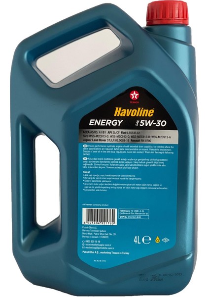 Havoline Energy Sae 5W-30 Sentetik 4 Lt Partekülsüz Yağ