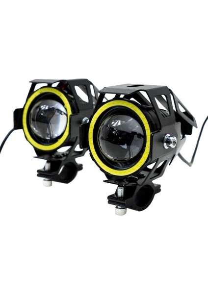 Motosiklet Sis Farı U7 LED Uyumlu Mercekli 2 Adet Uzun Kısalı + Çakarlı