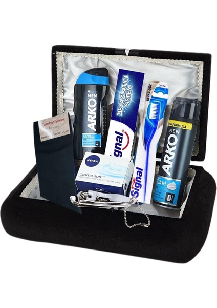Erkek Bakım Seti Damat Nişan Çeyiz Bohça Seti 1 Adet Siyah Sandık İçinde