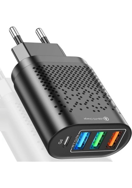 C5 Type-C+3 Usb Port Şarj Adaptörü + C1 Type-C To Type-C 5A/100W Şarj ve Data Kablosu -2mt