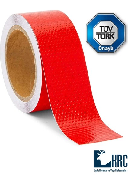 Krcdijital Kırmızı Tüvtürk Onaylı Reflektör Fosforlu Şerit Bant Petekli Reflektif Bant 5cm x 5m
