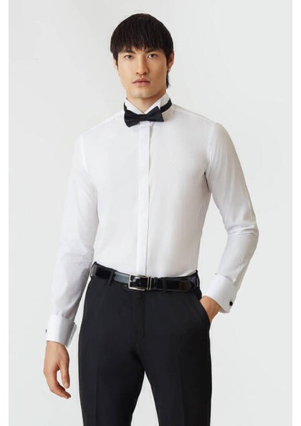 Slim Fit Ata Yaka Beyaz Erkek Smokin Gömlek GM21K212060_K01