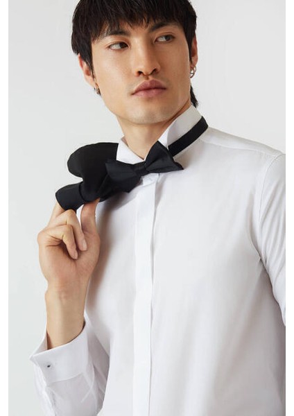 Slim Fit Ata Yaka Beyaz Erkek Smokin Gömlek GM21K212060_K01 modelleri