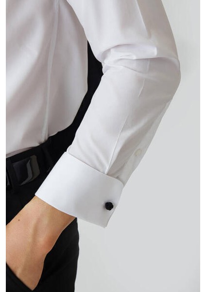 Slim Fit Ata Yaka Beyaz Erkek Smokin Gömlek GM21K212060_K01 fırsatları