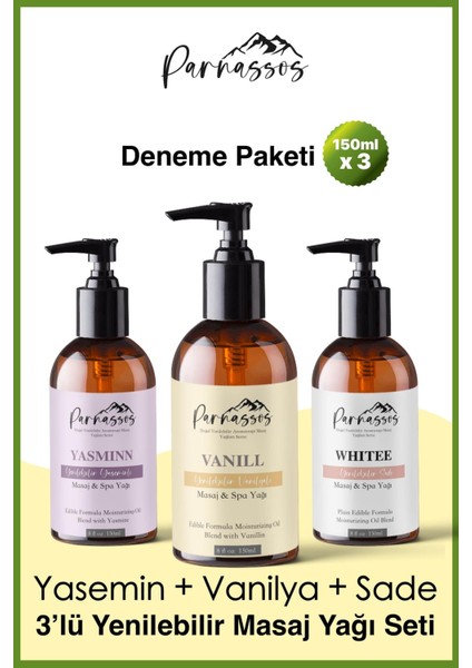 Yasemin Özlü + Vanilyalı + White ve Afrodizyak Etkili Aromaterapi Masaj Yağı Seti 150 ml