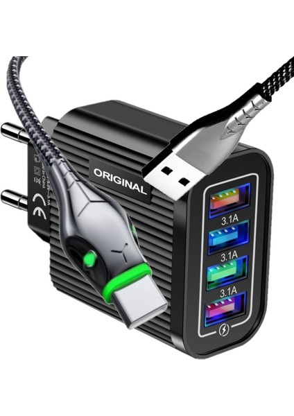 Z6 Çoklu Şarj Adaptörü + J17 Type-C Cobra Style 5A/100W Şarj Kablosu -2mt
