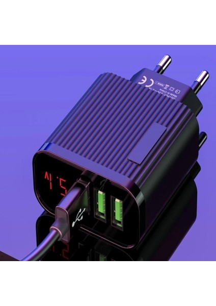 A9 Led Göstergeli Çoklu Şarj Adaptörü + J8 Type-C 90 Derece 5A/100 Şarj Kablosu -2mt