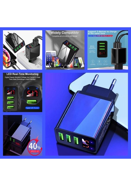 A8 Çoklu Şarj Adaptörü+ J2 Micro Usb 5A/100W Şarj Kablosu -2mt