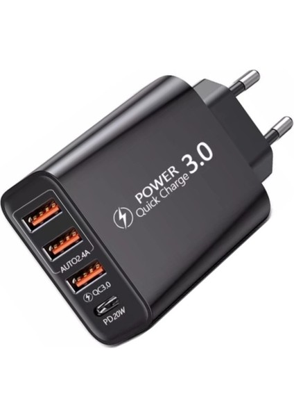 C6 Type-C+3 Usb Port Şarj Adaptörü + C6 Type-C To Type-C 5A/100W Şarj ve Data Kablosu -2mt
