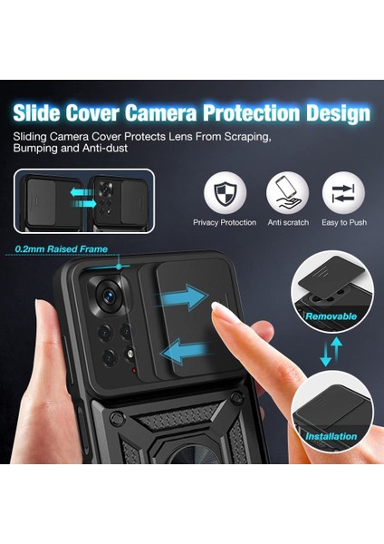 Xiaomi Redmi Note 12 Pro 4g Uyumlu Kılıf Kamera Korumalı Sürgülü Yüzüklü Armor Military Tank fiyatları