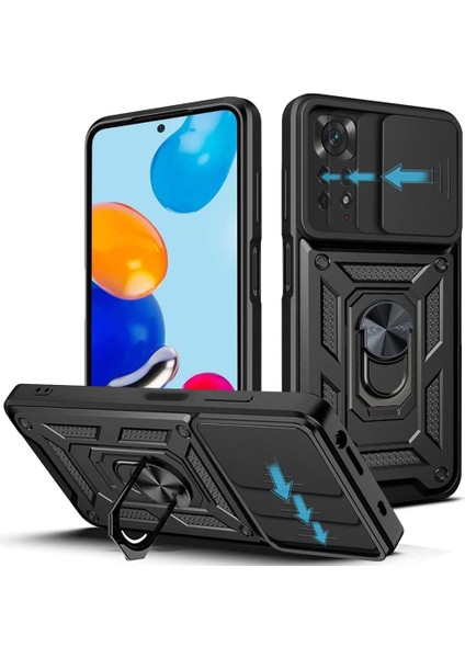 Xiaomi Redmi Note 12 Pro 4g Uyumlu Kılıf Kamera Korumalı Sürgülü Yüzüklü Armor Military Tank