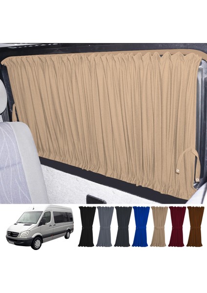 Mercedes Sprinter W906 Uzun 2006-2018 Uyumlu Krem Raylı Oto Perde Takımı