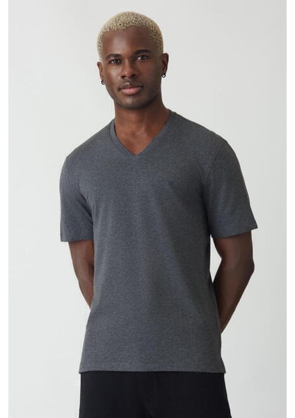 Basic İpek Apreli V Yaka Antrasit Erkek T-Shirt TS22Y22012_D58 fırsatları