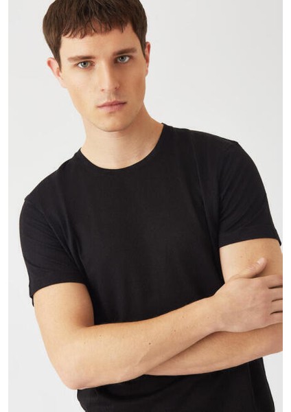Erkek Regular Fit Basic T-Shirt SIYAH TS22Y22103_D99