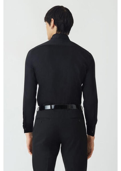 Slim Fit Ata Yaka Siyah Erkek Smokin Gömlek GM21Y211350_D99 fiyatları