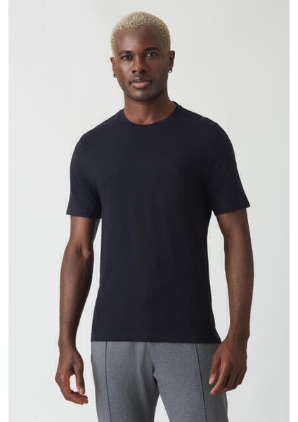 Erkek İpek Apreli Basic Bisiklet Yaka T-Shirt SIYAH TS22Y22011_D99