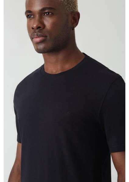 Erkek İpek Apreli Basic Bisiklet Yaka T-Shirt SIYAH TS22Y22011_D99