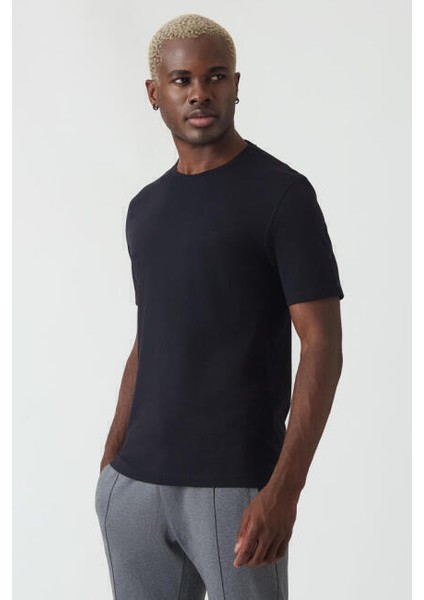 Erkek İpek Apreli Basic Bisiklet Yaka T-Shirt SIYAH TS22Y22011_D99