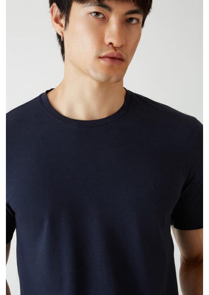 Basic İpek Apreli Bisiklet Yaka Lacivert Erkek T-Shirt TS22Y22011_D39 modelleri