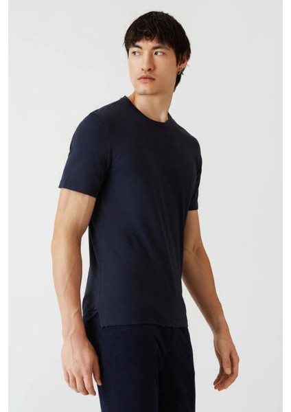 Basic İpek Apreli Bisiklet Yaka Lacivert Erkek T-Shirt TS22Y22011_D39 fırsatları