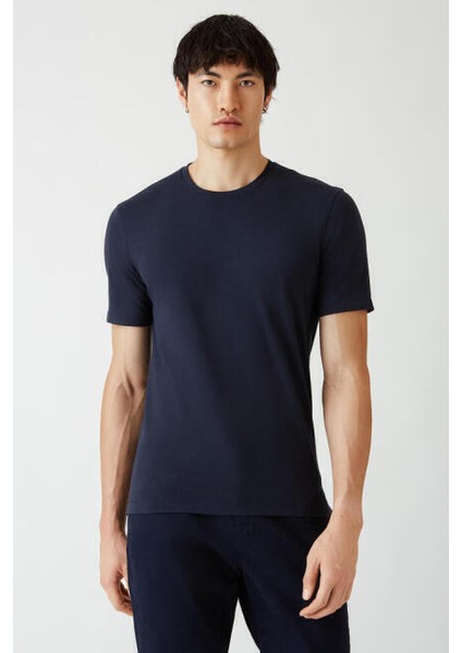 Basic İpek Apreli Bisiklet Yaka Lacivert Erkek T-Shirt TS22Y22011_D39 indirimleri