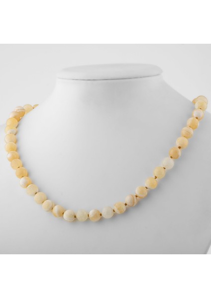 Sertifikalı Aragonit 6 mm Düğümlü Doğal Taş Kolye