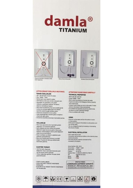 Titanium Elektrikli Şofben - Ani Su Isıtıcı Şohben - Banyo Şofbeni 7500W