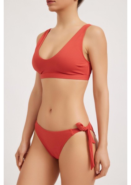 Waffle Kadın Bağlamalı Bikini Alt Terracotta