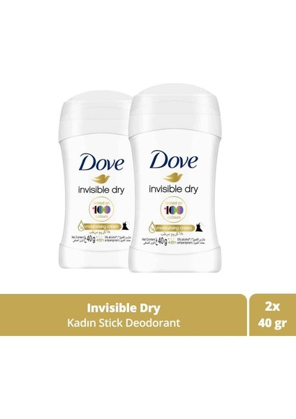 Kadın Stick Deodorant Invisible Dry 1/4 Nemlendirici Krem Etkili 40 G x 2 Adet