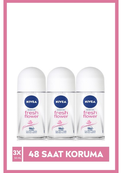 Fresh Flower Deodorant Kadın Roll On,48 Saat Koruma 50 ml X3 Adet,48 Saat Koruma,taze Çiçek Kokusu