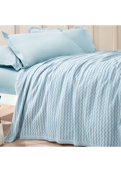 Bedding Gwen Çift Kişilik Pike Takımı - Buz Mavisi