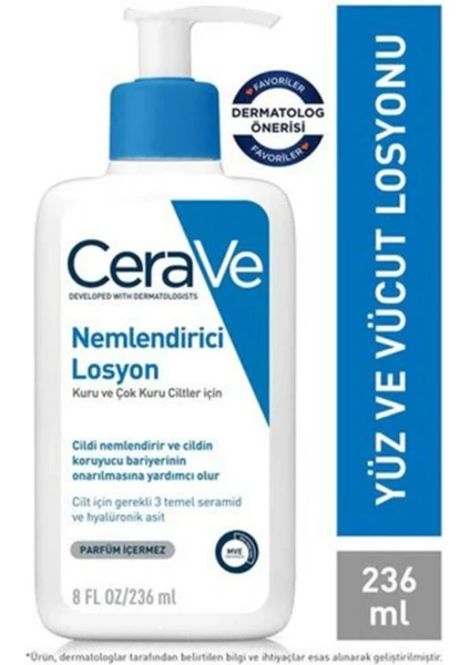 Cerave Nemlendirici Losyon Kuru Ciltler Seramid ve Hyalüronik Asit Içerikli Yüz Vücut 236ML