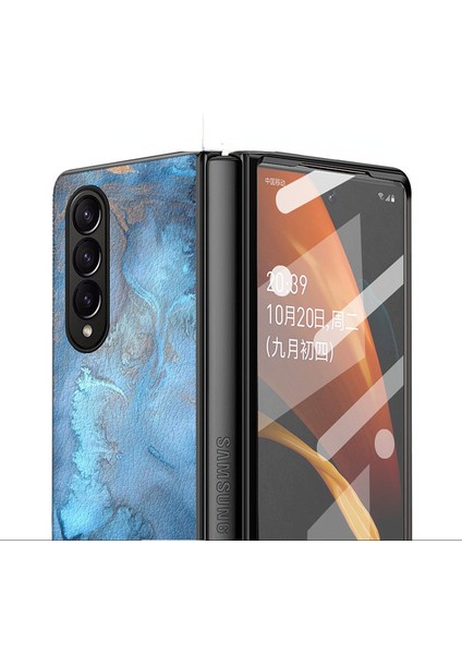 For Samsung Galaxy Z Fold 3 Mermer Desen Deri Desen Cep Telefonu Kılıfları (Yurt Dışından)