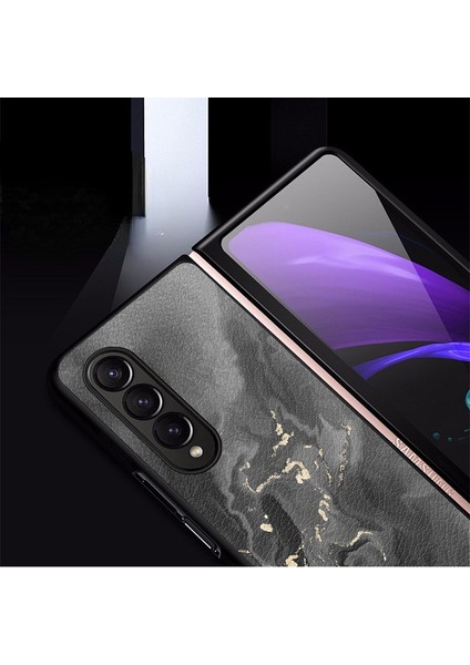 For Samsung Galaxy Z Fold 3 Mermer Desen Deri Desen Cep Telefonu Kılıfları (Yurt Dışından)