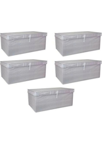 Mivese Gri 5 Adet - Kapaklı Çok Amaçlı Baza Kutu Çamaşır Saklama -Düzeleme Vb Hurç 50 x 40 x 19 cm