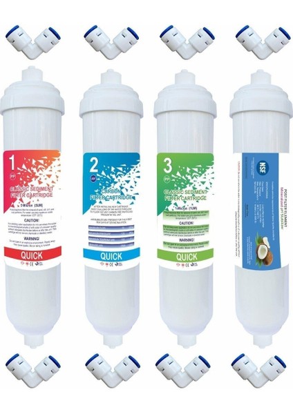Kapalı Kasa Su Arıtma Cihazlarına Uyumlu 4'lü Inline Filtre Set
