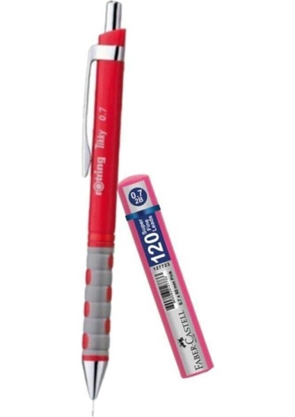 Tikky 07MM Kırmızı Uçlu Kalem ve 07MM 120 Li Faber Uç